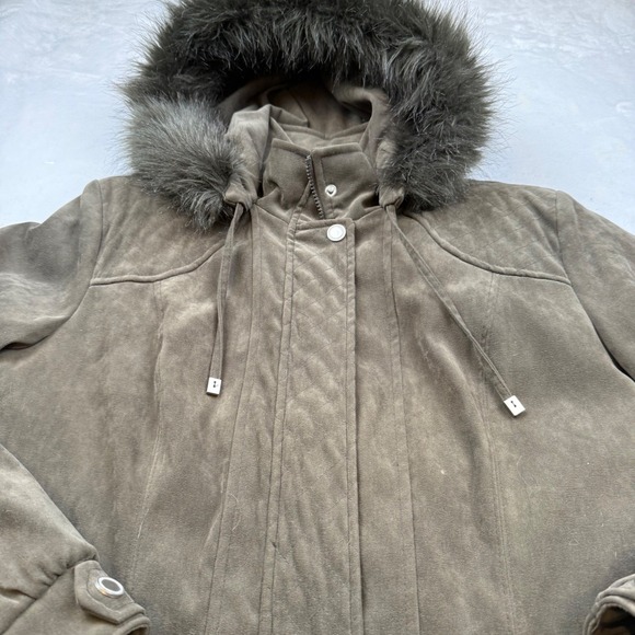 Croft & Barrow Women's Faux Fur Hooded Parka Jacket Olive Green Size L - Picture 9 of 9